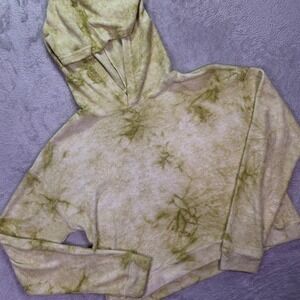 Billabong Women Hoodie Sz Large Green Tie Dye Terry Cloth Cropped Pullover